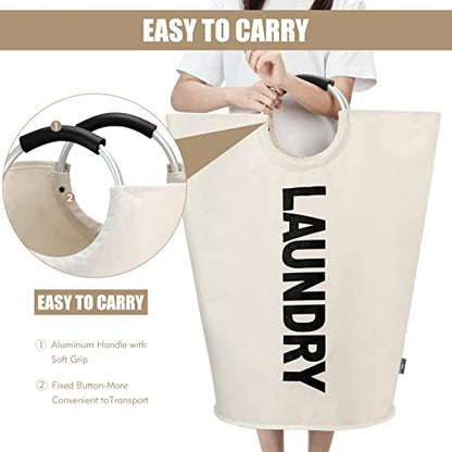 DOKEHOM 90L Large Laundry Basket, Collapsible Laundry Bag, Freestanding Tall Clothes Hamper, Foldable Washing Bin (Beige) - color: Beige, size: 90L