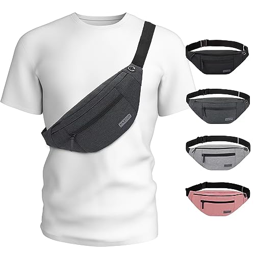MAXTOP Large Crossbody Fanny Pack with 4-Zipper Pockets,Gifts for Enjoy Sports Festival Workout Traveling Running Casual Hands-Free Wallets Waist Pack Phone Bag Carrying All Phones - color: Dark Grey, style: Large Fanny Pack(4 Zipper Pockets)