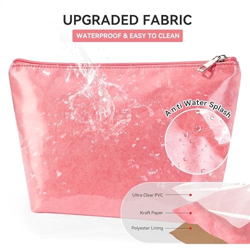 WLLWOO PVC Waterproof Makeup Bag Kraft Paper Cosmetic Bag Travel Toiletry Zipper Pouch Organizer for Women Purse - color: PVC-Pink