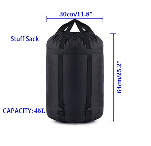 Compression Stuff Sack, 12L/24L/45L Sleeping Bag Cover Sack Sleeping Bags Storage Stuff Sack Organizer - Great Sleeping Bags Clothes Camping Hiking Backpacking - color: Black 45L-1 Pack