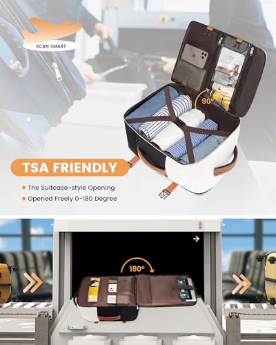 LOVEVOOK Travel Backpack for Women, TSA Carry On Backpack Flight Approved Luggage, 40L Water Resistant Personal Item Daypack Large Weekender Bag fit 17 inch Laptop with 3 Cubes, Beige-black-brown - color: Beige-black-brown, size: 40L-17.3 Inch-4Pcs