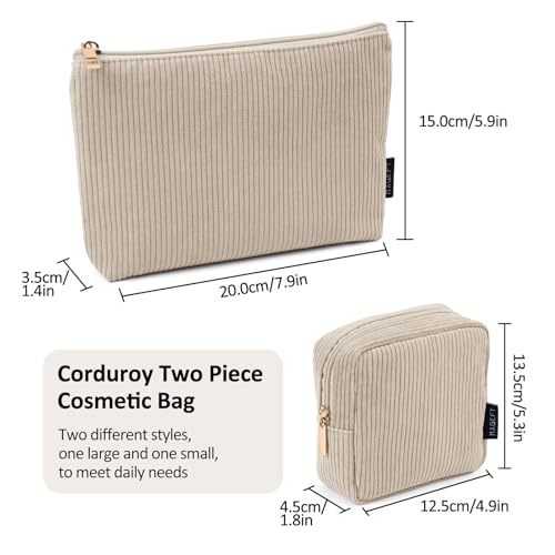 MAGEFY Makeup Bag Small Cosmetic Bag for Women - color: Beige-2pcs-Small+Large