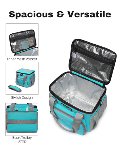 SUNNY BIRD 12L Large Insulated Lunch Bag, Leakproof and Foldable Lunch Cooler Box for Women Adult and Men, Fits 18 Cans (Aqua Blue 01) - color: Aqua Blue 01