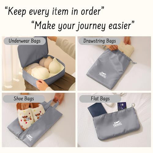 8 Set Packing Cubes for Travel Luggage Organizer Bags for Family, Mesh Packing Cubes for Suitcases, Travel Essentials Bags Set for Women & Men - color: Upgrade-Grey