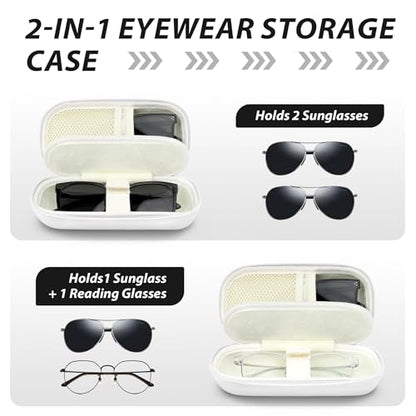 Double Glasses Case for Women Men, Dual Eyeglass Travel Organizer with Wristband - color: White
