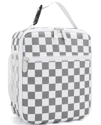 Lunch Box for Women Men Adult Insulated Lunch Bag Women Men Small Reusable Lunchbox for Work Picnic Travel (Gray-White Plaid) - color: Gray-White Plaid
