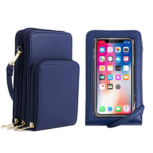 Crossbody Cellphone Purse Women Touch Screen Bag RFID Blocking Wallet Handbag Shoulder Strap - color: Navy Blue, size: Small