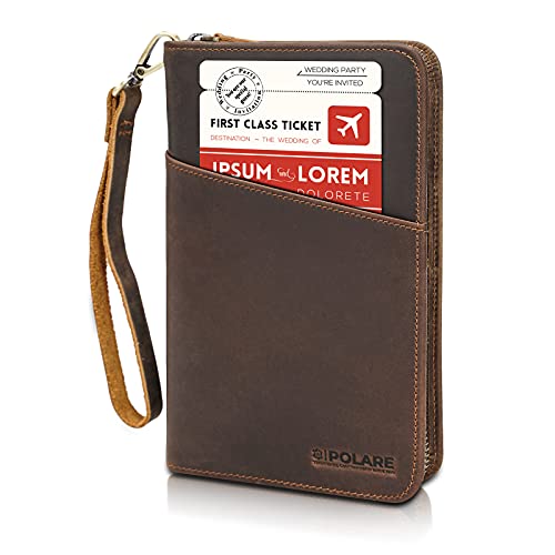 Polare Full Grain Leather Passport Holder Cover Case for Men and Women RFID Blocking Family Travel Wallet Holds 6 Passports - color: Dark Brown