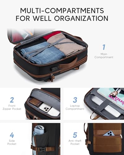 17x13x6 Personal Item Bag Travel Backpack for Men Women 43x33x15 Travel Bag Expandable with USB Charging Port 180°Full Open Access Laptop Backpack,Beige - color: Beige