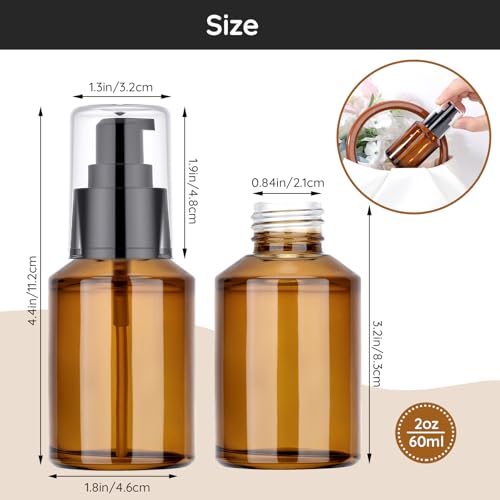 Segbeauty 2oz Refillable Glass Travel Bottles for Toiletries, 3pcs Amber Lotion Pump Bottles Empty, 60ml Mini Travel Lotion Container, Small Liquids Container Bottle Pump Dispener for Creams Oils - color: Amber, style: 3pcs 2oz
