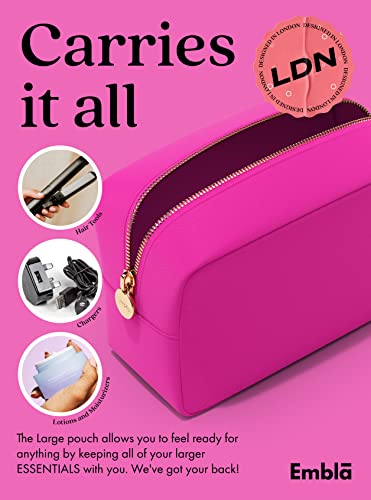 Embla Large Makeup Bag and Waterproof Nylon Travel Toiletry Bag, Large Capacity Cosmetic Zipper Pouch, Fuchsia Pink - color: Fuchsia, size: Large