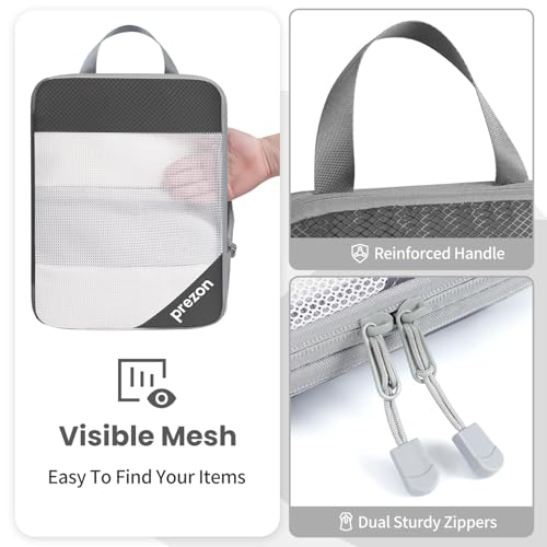 Compression Packing Cubes for Travel, Lightweight Vacation Travel Essentials, Travel Accessories for Suitcase Organizer Bags Set, Durable Luggage Organizer - color: Grey, size: 6 set-Half Mesh