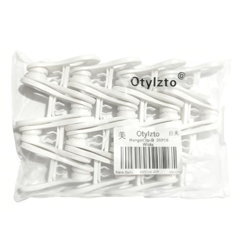 Otylzto 20 Pcs Multi-Purpose Clips for Hangers, White Clothes Hanger Clips, Standard Plastic Hanger