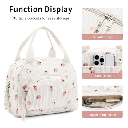Lunch Bag Women Lunch Box for Women Adult Cute Insulated Lunch Bag Small Cooler Lunch Tote Bags for Work Picnic Travel (Beige-Light Strawberry) - color: Beige-Light Strawberry
