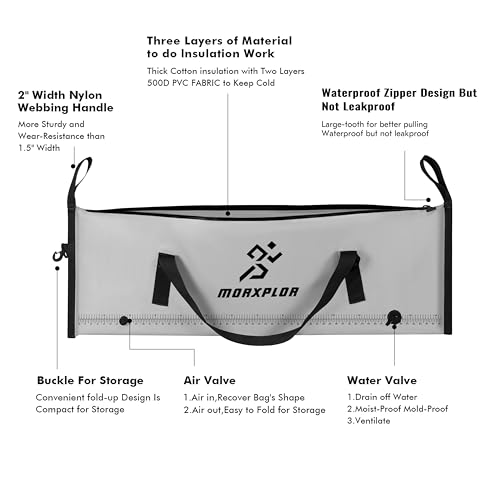 MORXPLOR Insulated Fish Cooler Bag for Fishing 41x17 47x17In 50x20In 60x24 72x30 80X40 Inches,Large Insulated Fish Kill Bag,Fishing Catch Bag Cooler with Water-resistant Zipper - color: 47inch Light Grey