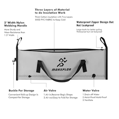 MORXPLOR Insulated Fish Cooler Bag for Fishing 41x17 47x17In 50x20In 60x24 72x30 80X40 Inches,Large Insulated Fish Kill Bag,Fishing Catch Bag Cooler with Water-resistant Zipper - color: 47inch Light Grey
