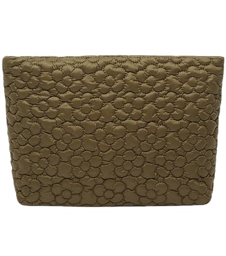 Puffy Quilted Makeup Bag, Cosmetic Bag, Travel Toiletry Organizer Pouch, Clutch for Wom (Brown Flower) - color: Brown Flower