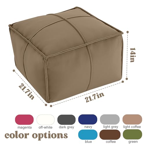 MeMoreCool Stuffed Round Pouf Ottoman Foot Rest, Floor Pouf Foot Stool with Soft Foam Chunk Filling, Small Round Ottoman Footstool Circle Footrest for Living Room - color: Piping Light Coffee
