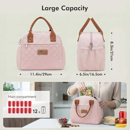 HOMESPON Insulated Lunch Bag for Women Men Adults Lunch Tote with Front Pocket Lunch Box Container Cooler Bag for Work Picnic (Pink) - color: Pink