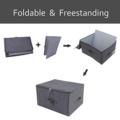 iwill CREATE PRO Pack of 2, Fabric Folding Washable Clothes Storage Boxes with Zip Lid for Wardrobe, Black Gray - color: Black Gray