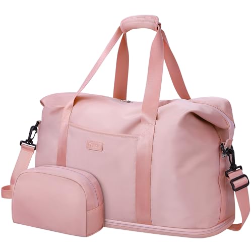 Expandable Travel Duffle Bags Weekender Overnight Bags for Women Men Hospital Bag for Women Labor Delivery with Toiletry Bag Waterproof - color: Pink, size: X-Large