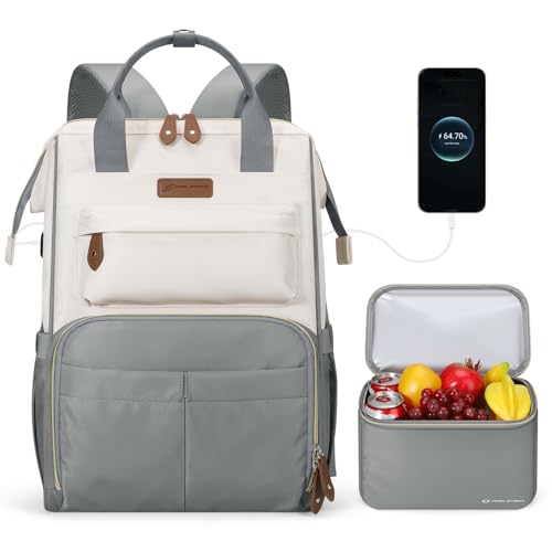 Maelstrom Travel Backpack for Women Men,Laptop Backpack Fits 15.6-17.3 Inch Laptop, Nurse/Work Bag with Insulated Lunch Box (Gray-beige) - color: Gray-beige
