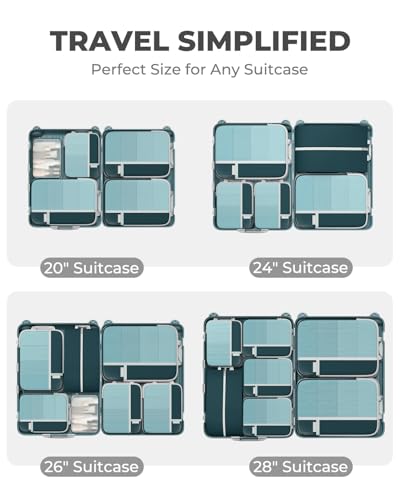Percover Compression Packing Cubes for Travel, 4-Piece Structured Compression Organizer Set with Label Pockets for Carry-On & Checked Luggage, Peacock Green - color: Peacock Green, size: 4 Set