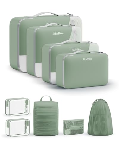 9 Set Packing Cubes for Travel, Gifts for Women Mom,Anti-Tearing Suitcase Organizer,OlarHike Vacation Essentials & Accessories for Cruise Ship - color: 08 Matcha Green