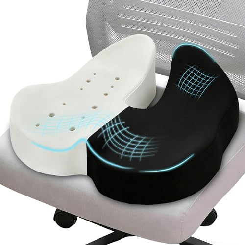 Seat Cushions for Office Chairs & Car, Ergonomic Memory Foam Seat Cushion with Breathable Holes for Tailbone Pain Relief, Sciatica