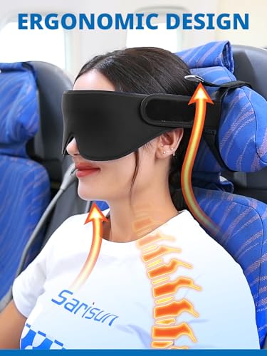 SARISUN Airplane Head Strap 3D Eye Mask, Travel Pillow Alternative for Long Flight, 360° Support Sleep Head Hold, Stop Bobblehead, Ultra-Compact Lightweight Travel Essentials, Black - color: Black
