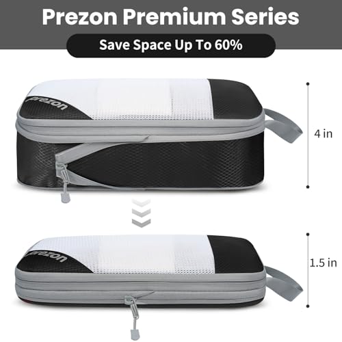 Compression Packing Cubes for Travel, Lightweight Vacation Travel Essentials, Travel Accessories for Suitcase Organizer Bags Set, Durable Luggage Organizer - color: Deep Black, size: 6 set-Half Mesh