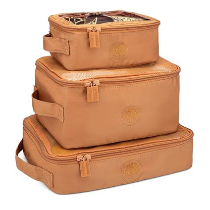 Parker Baby Co. Lightweight Packing Cube Set 3-Pack | Collapsible, Durable, Mesh & Clear Top | Travel Organizer for Diaper Bags, Luggage - Camel/Desert Star - color: Camel/Desert Star