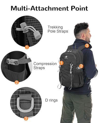 20L Small Waterproof Hiking Backpack Men, Lightweight Small Travel Backpack for Outdoor, Black - color: Black