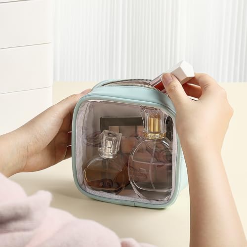 Abbylike 3 Pcs Mini Clear Makeup Bag Cosmetic Bags Set Waterproof Transparent Toiletry Bag with Zipper for Women Girls, Gifts for Bridesmaid(Moonlight White,Lake Blue,Lake Green) - color: Moonlight White,Lake Blue,Lake Green