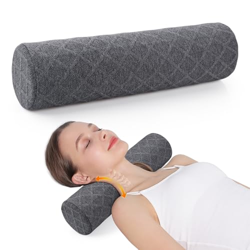 Cozyhealth Cervical Roll Pillow, Medium Soft Memory Foam Neck Round Pillow Cylinder Bolster Pillow for Sleeping, Round Neck Support for Bed, Legs, Back and Yoga (Grey, Large - 4.7" H) - color: Grey, size: Large - 4.7" H