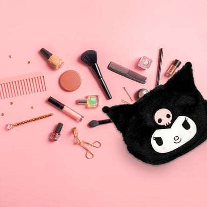 Kuromi Cosmetic Bag Set - Bundle with Sanrio Cosmetic Bag for Makeup, Travel Size Toiletries, Plus Stickers, More | Hello Kitty Travel Bag for Girls, Women