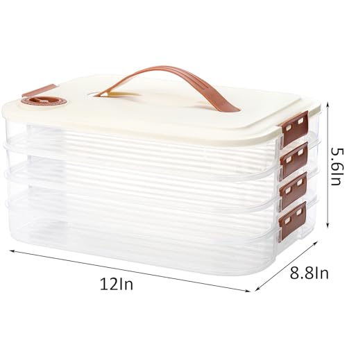 WUWEOT 4-layer Food Storage Container, Refrigerator Organizer Bin, Plastic Sugar Cookies Storage Box Case, Portable Dumpling Keeper with Lid for Snack, Fruit, Vegetables, Meat, Sandwiches, Wontons