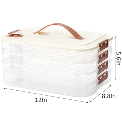 WUWEOT 4-layer Food Storage Container, Refrigerator Organizer Bin, Plastic Sugar Cookies Storage Box Case, Portable Dumpling Keeper with Lid for Snack, Fruit, Vegetables, Meat, Sandwiches, Wontons