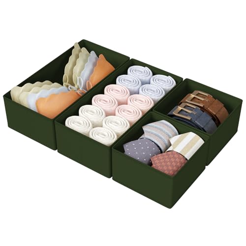 DIMJ Drawer Organizers Clothes, Set of 4 Dresser Organizer Bins, Fabric Closet Organizers and Storage, Shallow Drawer Dividers for Nursery, Clothing, Baby Clothes, Socks, Underwears, Tie (Green) - color: Green, size: 4 Pack