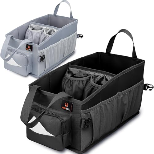 FoxBox Car Seat and Trunk Organizer, SUV Front or Back Seat Storage - Passenger Floor, Under or Between Seats Organization, Car Gifts for Men and Women (Black) - color: Black