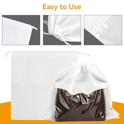 12 Pieces Dust Bags for Handbags White Non-Woven Drawstring Bags Breathable Cloth Purse Storage Dustproof Storage Bags with Drawstring for Handbags,Purses,Shoes,and Travel Organizing