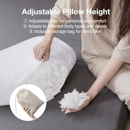 Novilla Tencel Side Sleeper Pillow for Neck and Shoulder Pain, Curved Crescent Design with Adjustable Shredded Memory Foam, Silk-Like Soft Cover for Face & Hair Care, Queen