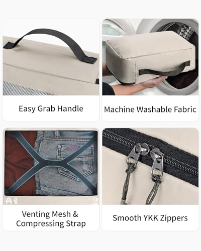 ECOHUB 7 Set Packing Cubes Tear-Resistant Luggage Packing Organizers with Number Icon for Travel Accessories Luggage Suitcase Machine Washable Packing Cubes (Beige) - color: Beige-No Compress, size: 7 Set Packing Cubes