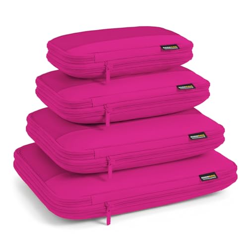 4 Piece Compression Packing Cubes for 3–7 Day Travel, Space Saving Travel Organizers with Breathable Mesh, Double-Zipper Packing Cubes for Carry-On & Suitcases (Red) - color: Red