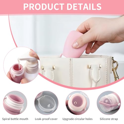 4 Pack 1oz Silicone Travel Bottles Leak Proof Squeeze Bottles For Toiletries Shampoo Conditioner Lotion Salad Dressing Travel Size Containers - color: Light pink, dark pink, green, white