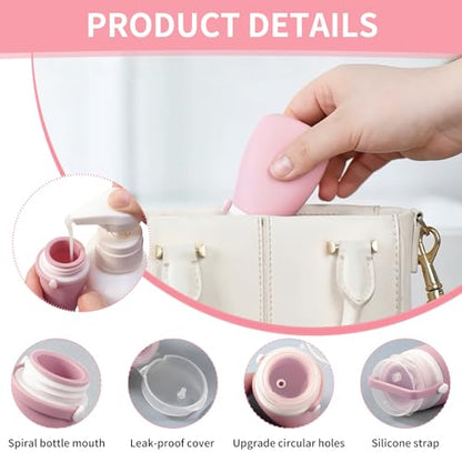4 Pack 1oz Silicone Travel Bottles Leak Proof Squeeze Bottles For Toiletries Shampoo Conditioner Lotion Salad Dressing Travel Size Containers - color: Light pink, dark pink, green, white