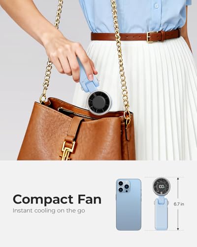 Portable Handheld Turbo Fan - 5 Gear High Speed 4000mAh Rechargeable Mini Personal Hand Fan Blow Cold Air, Battery Operated Travel Essentials, Gifts for Women, Men (Dew Drop Blue) - color: Dew Drop Blue