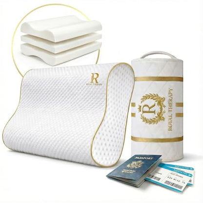 Royal Therapy Travel Memory Foam Cervical Pillow – Contour Pillow for Neck and Shoulder Pain - size: Travel 18 x 12 x 5"