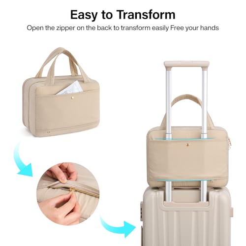 Hanke Hanging Travel Toiletry Bag for Women with Jewelry Organizer Compartment, Travel Essentials Toiletries and Makeup Bag, Water-Resistant & Stain-Resistant with Trolley Strap (Apricot) - color: Apricot