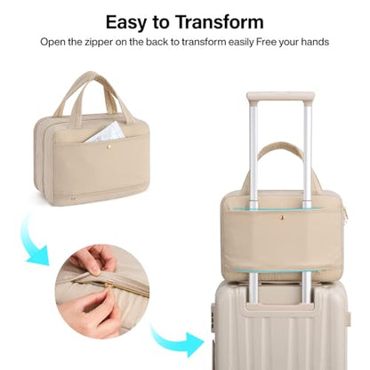 Hanke Hanging Travel Toiletry Bag for Women with Jewelry Organizer Compartment, Travel Essentials Toiletries and Makeup Bag, Water-Resistant & Stain-Resistant with Trolley Strap (Apricot) - color: Apricot
